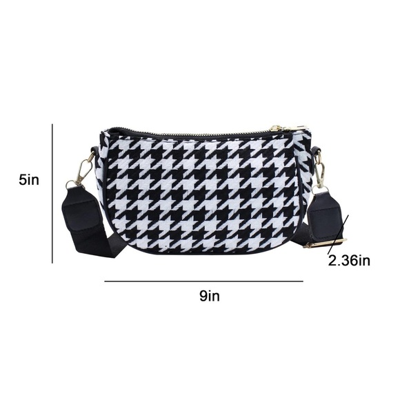 Black & White Houndstooth Convertible Crossbody Bag with Coin Pouch | NEW - Picture 8 of 11
